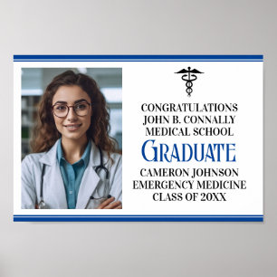 Blue Medical School Photo Graduation Party Poster