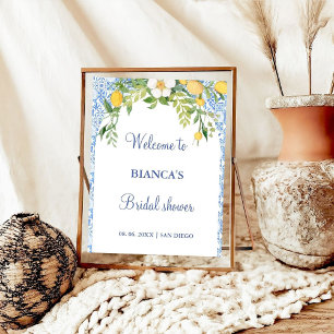Blue Meditarrean tile Arch welcome bridal shower  Poster