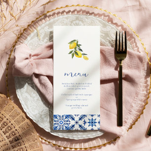 Blue Mediterranean citrus wedding menu