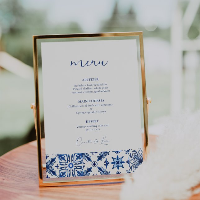 Blue Mediterranean citrus wedding menu (Creator Uploaded)