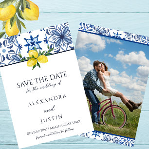 Blue Mediterranean Italian Save the Date Photo Invitation