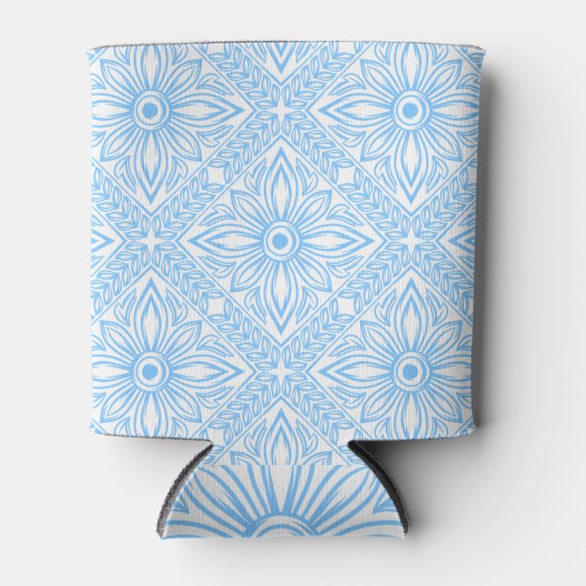 Blue Mediterranean Italian Tile Decorative Pattern Can Cooler (Front)
