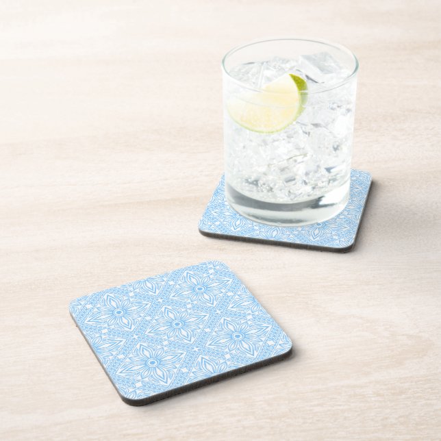 Blue Mediterranean Italian Tile Decorative Pattern Coaster (Right Side)
