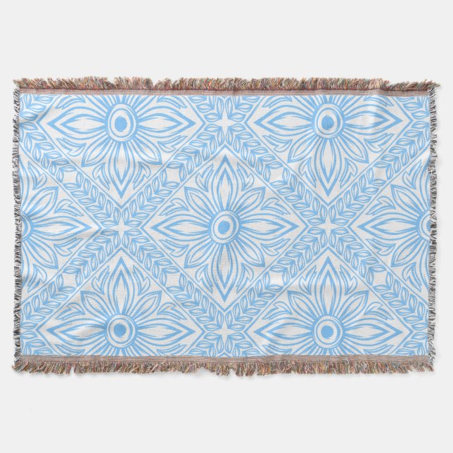 Blue Mediterranean Italian Tile Decorative Pattern Throw Blanket (Front)