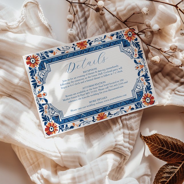 Blue Mediterranean Italian Tile  Wedding Enclosure Card (Creator Uploaded)