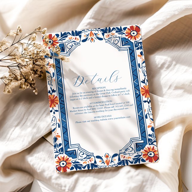 Blue Mediterranean Italian Tile  Wedding Enclosure Card (Creator Uploaded)