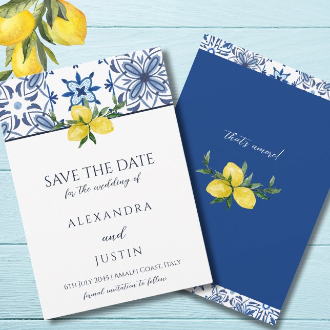 Blue Mediterranean Italian Wedding Save the Date Invitation (Creator Uploaded)