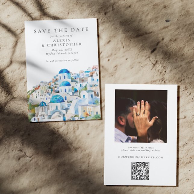 Blue Mediterranean Landscape Photo Wedding Save The Date (Creator Uploaded)