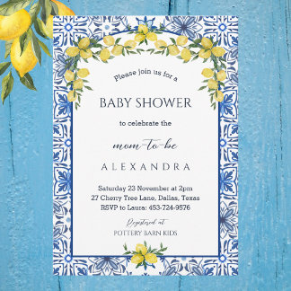 Blue Mediterranean Lemon Baby Shower Invitation