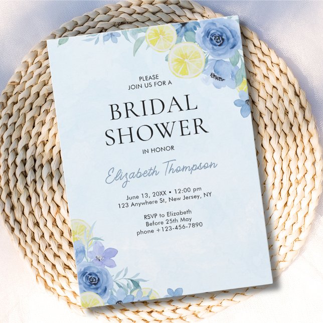 Blue Mediterranean Lemon Bridal shower Invitation (Creator Uploaded)
