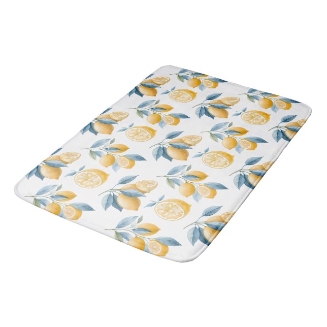 Blue Mediterranean Lemon Pattern  Bath Mat (Angled)