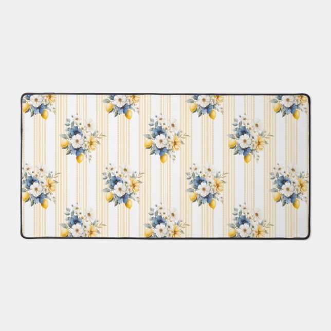 Blue Mediterranean Lemon Pattern Desk Mat (Front)