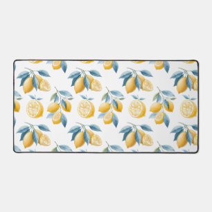Blue Mediterranean Lemon Pattern Desk Mat