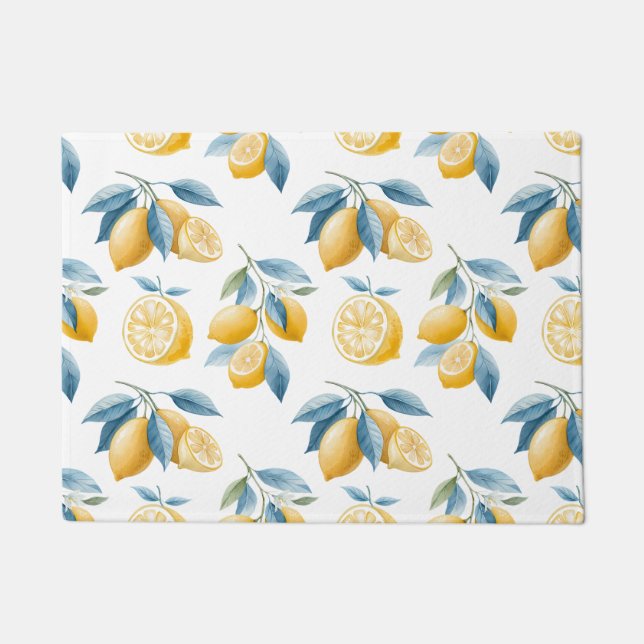 Blue Mediterranean Lemon Pattern Doormat (Front)