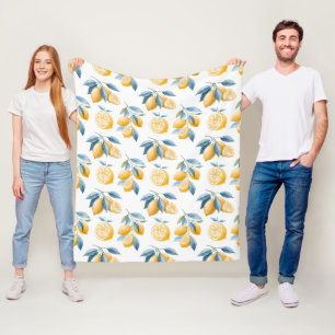 Blue Mediterranean Lemon Pattern  Fleece Blanket