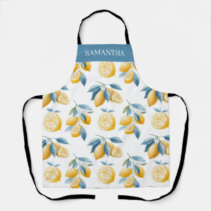 Blue Mediterranean Lemon Pattern Name Apron