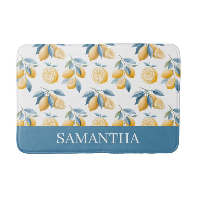 Blue Mediterranean Lemon Pattern Name  Bath Mat (Front)