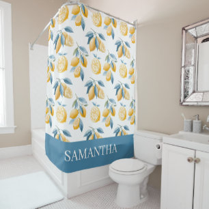 Blue Mediterranean Lemon Pattern Name Shower Curtain