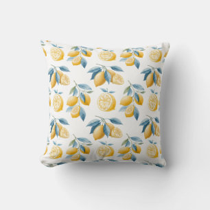 Blue Mediterranean Lemon Pattern Throw Pillow