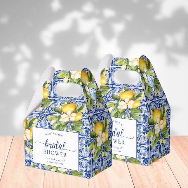 Blue Mediterranean Lemons Bridal Shower Favour Box (Creator Uploaded)