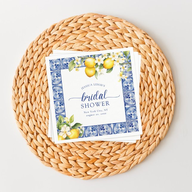 Blue Mediterranean Lemons Bridal Shower Napkin (Creator Uploaded)