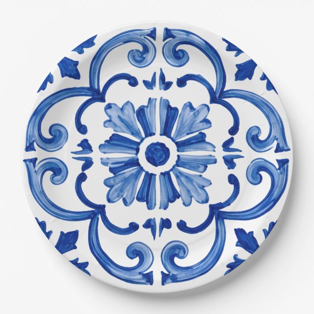 Blue Mediterranean  Paper Plate (Front)