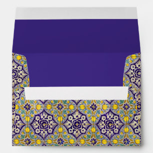 Blue Mediterranean Pattern Yellow Blossoms  Envelope