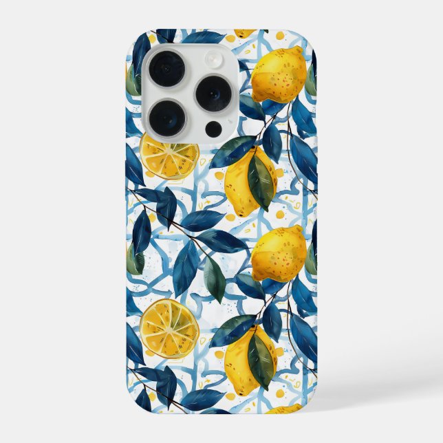 Blue Mediterranean Style Lemon Pattern iPhone Case (Back)