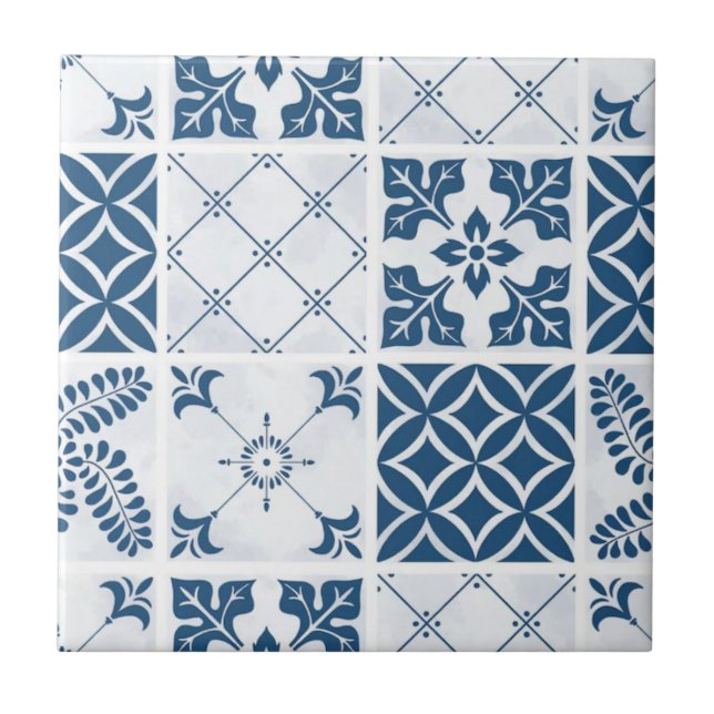 Blue Mediterranean Talavera Pattern  Tile (Front)