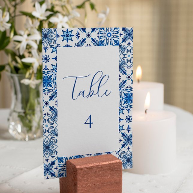 Blue Mediterranean Tile and citrus table number  (Creator Uploaded)