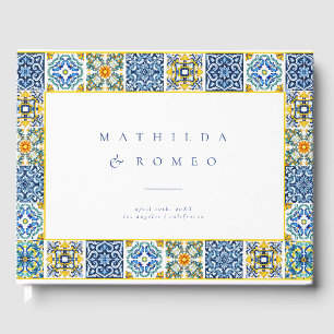 Blue Mediterranean Tile and Citrus wedding  Guest Book