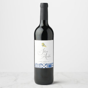 Blue Mediterranean Tile and Citrus  Wine Label