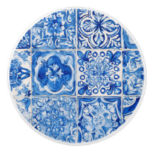 Blue Mediterranean Tile Ceramic Drawer Pull