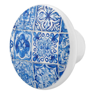 Blue Mediterranean Tile Ceramic Drawer Pull