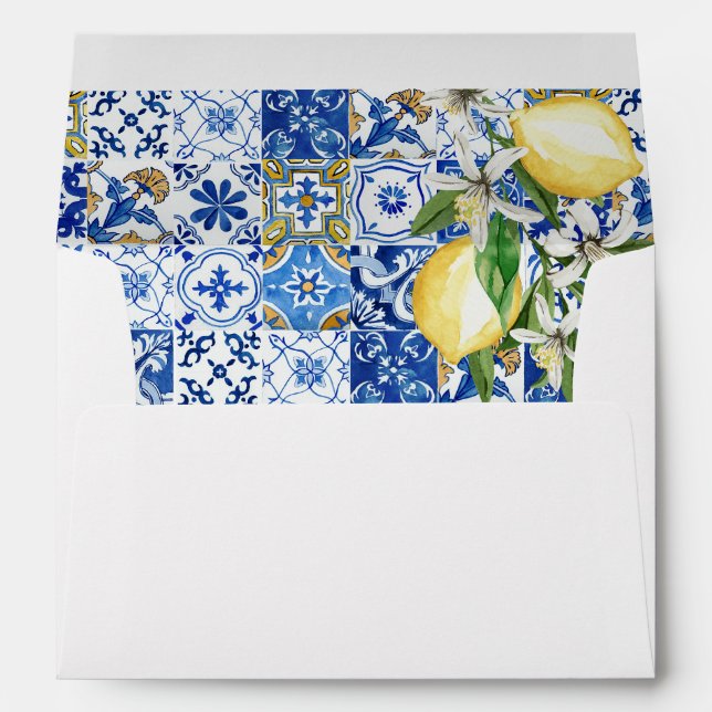 Blue Mediterranean Tile Citrus Lemon Amalfi Envelope (Back (Bottom))