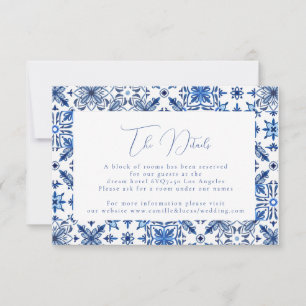 Blue mediterranean tile & citrus Wedding details  RSVP Card