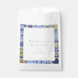 Blue Mediterranean Tile & Citrus Wedding Favour Ba Bags