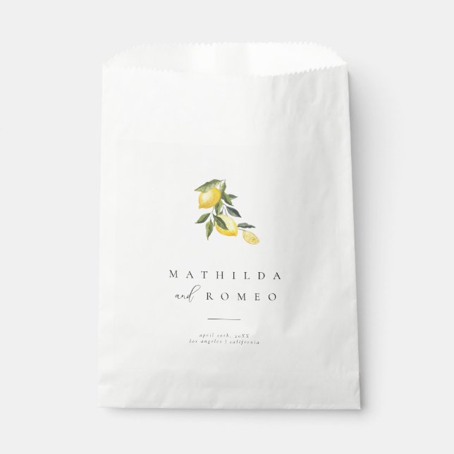 Blue Mediterranean Tile & Citrus Wedding Favour Ba Bags (Front)