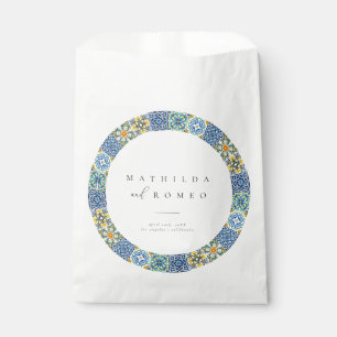 Blue Mediterranean Tile & Citrus Wedding Favour Ba Bags