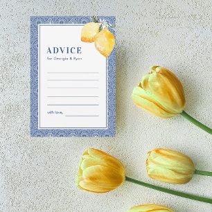Blue Mediterranean Tile Lemon Amalfi Coast Wedding Advice Card