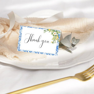 Blue Mediterranean Tile Lemon Thank Bridal Shower Thank You Card