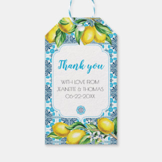 Blue Mediterranean Tile Lemon Thank You Gift Tags