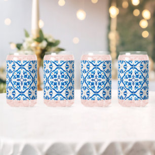 Blue Mediterranean Tile Pattern – Elegant Azulejo Can Glass