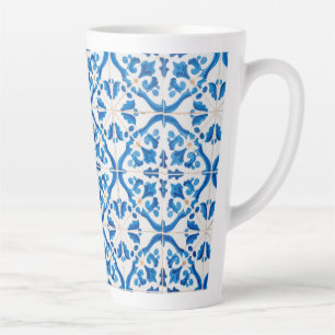Blue Mediterranean Tile Pattern – Elegant Azulejo Latte Mug