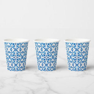 Blue Mediterranean Tile Pattern – Elegant Azulejo  Paper Cups