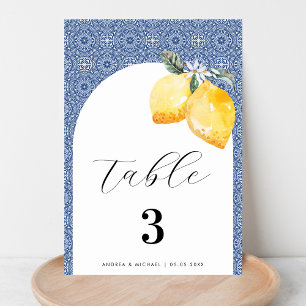 Blue Mediterranean Tile Spanish Italian Wedding    Table Number
