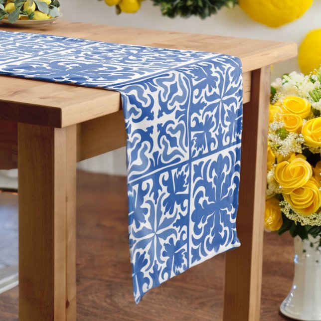 Blue Mediterranean Tile Wedding or Bridal Shower Medium Table Runner (Creator Uploaded)