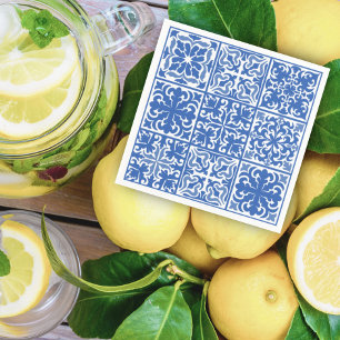 Blue Mediterranean Tile Wedding or Bridal Shower Napkin
