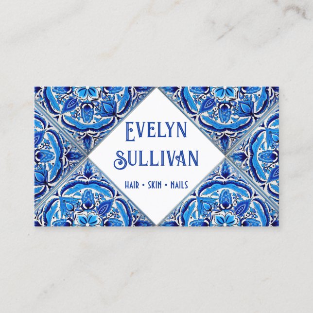 Blue mediterranean tiles business card (Front)