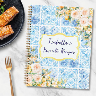 Blue Mediterranean Tiles Flowers Lemon Recipe Book